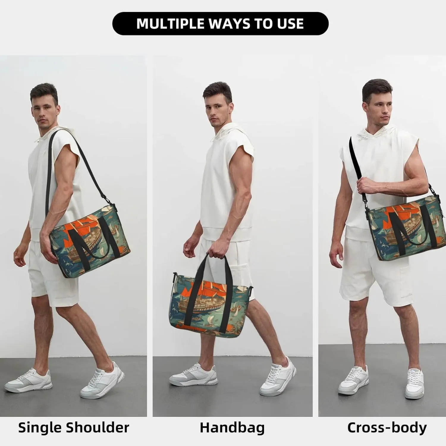 Sailboats print Travel Duffel Bag, Sports Tote Gym Bag, Swim Pool Bag Large Shoulder Tote Bag for Beach Weekender, 202-406-121