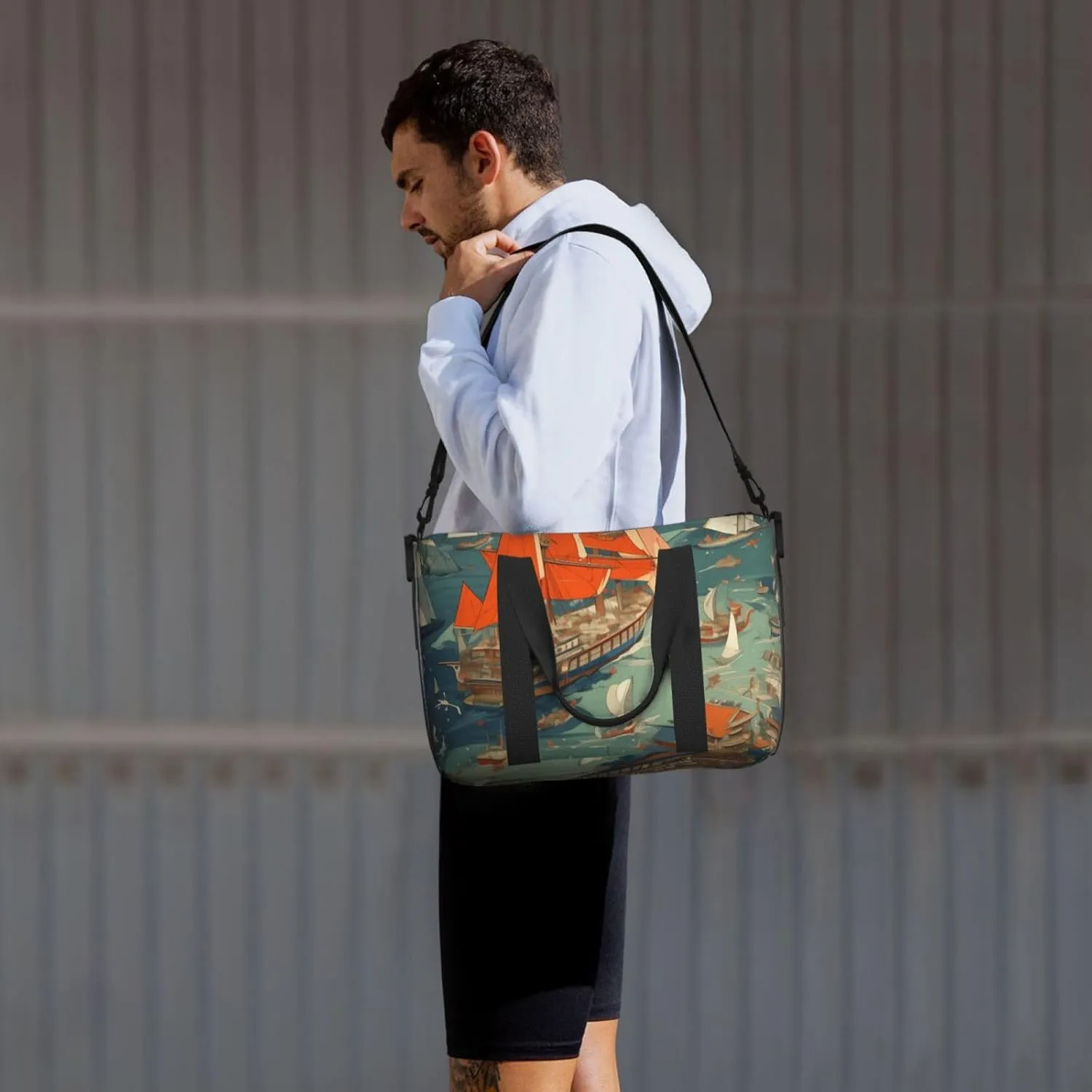 Sailboats print Travel Duffel Bag, Sports Tote Gym Bag, Swim Pool Bag Large Shoulder Tote Bag for Beach Weekender, 202-406-121