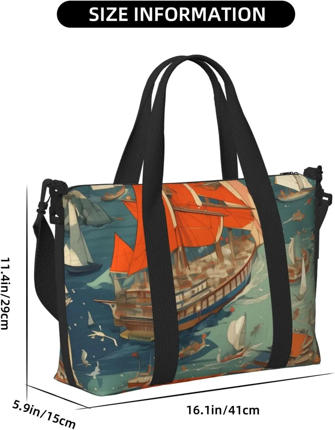 Sailboats print Travel Duffel Bag, Sports Tote Gym Bag, Swim Pool Bag Large Shoulder Tote Bag for Beach Weekender, 202-406-121