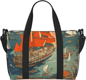 Sailboats print Travel Duffel Bag, Sports Tote Gym Bag, Swim Pool Bag Large Shoulder Tote Bag for Beach Weekender, 202-406-121