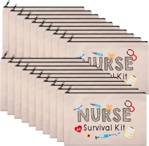 Saintrygo 20 Pieces Nurse Cosmetic Bag Nurse Survival Kit Makeup Bags Canvas Multi Purpose Zipper Pouch Nurse Practitioner Gifts for Women Nurses School Nurse Practitioner Supplies