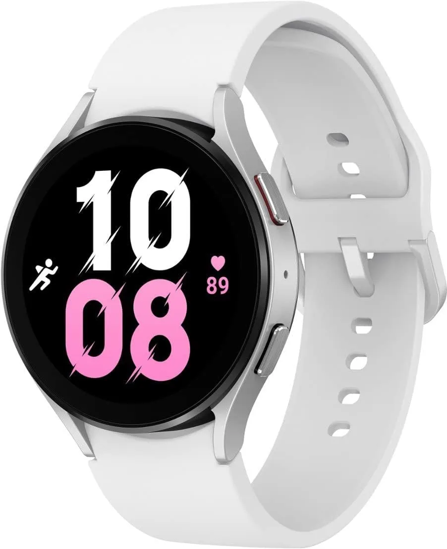 SAMSUNG Galaxy Watch 5 44mm Bluetooth Smartwatch w/Body, Health, Fitness and Sleep Tracker, Sapphire Crystal Glass, Enhanced GPS Tracking, US Version, Silver Bezel w/White Band (Renewed)