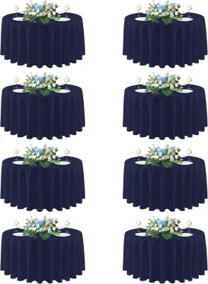 sancua Round Tablecloth 90 Inch Diameter, 8 Pack - Circle Polyester Fabric Table Cloth for Wedding Party Reception Banquet Birthday, Washable Formal Table Cover (Fit 30-72 Inch Tables), Navy Blue