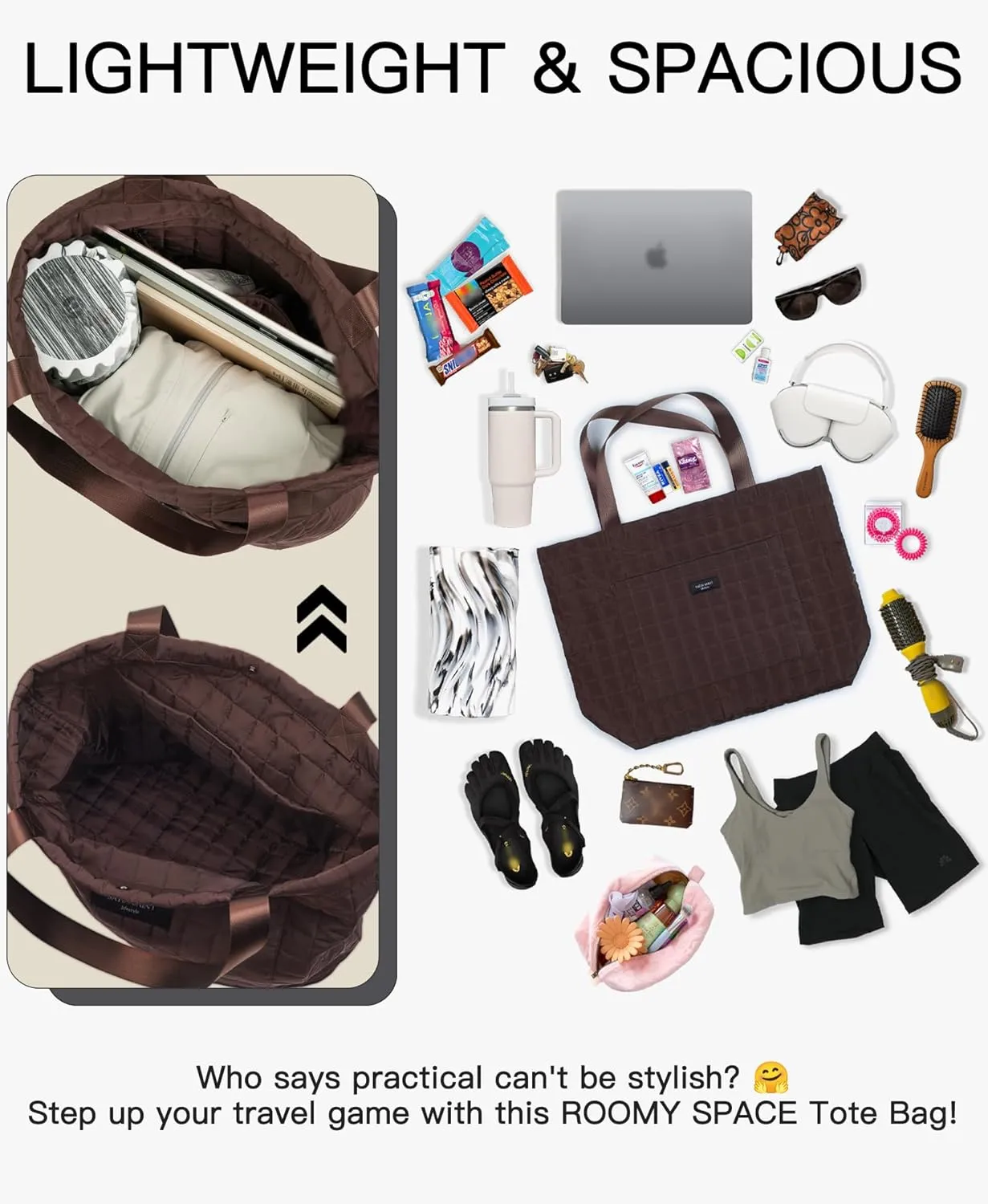 SATINSAINT Large Tote Travel Bag for Women, Lightweight Quilted Carry-All Shoppers Tote for Travel, Work, Gym and Casual Use