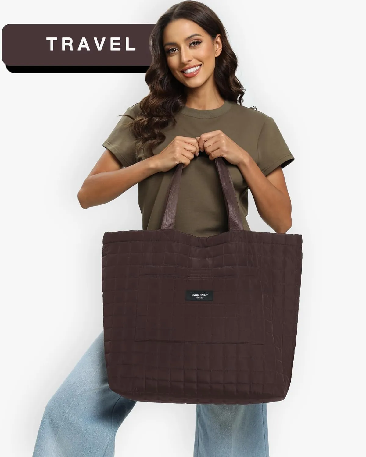 SATINSAINT Large Tote Travel Bag for Women, Lightweight Quilted Carry-All Shoppers Tote for Travel, Work, Gym and Casual Use
