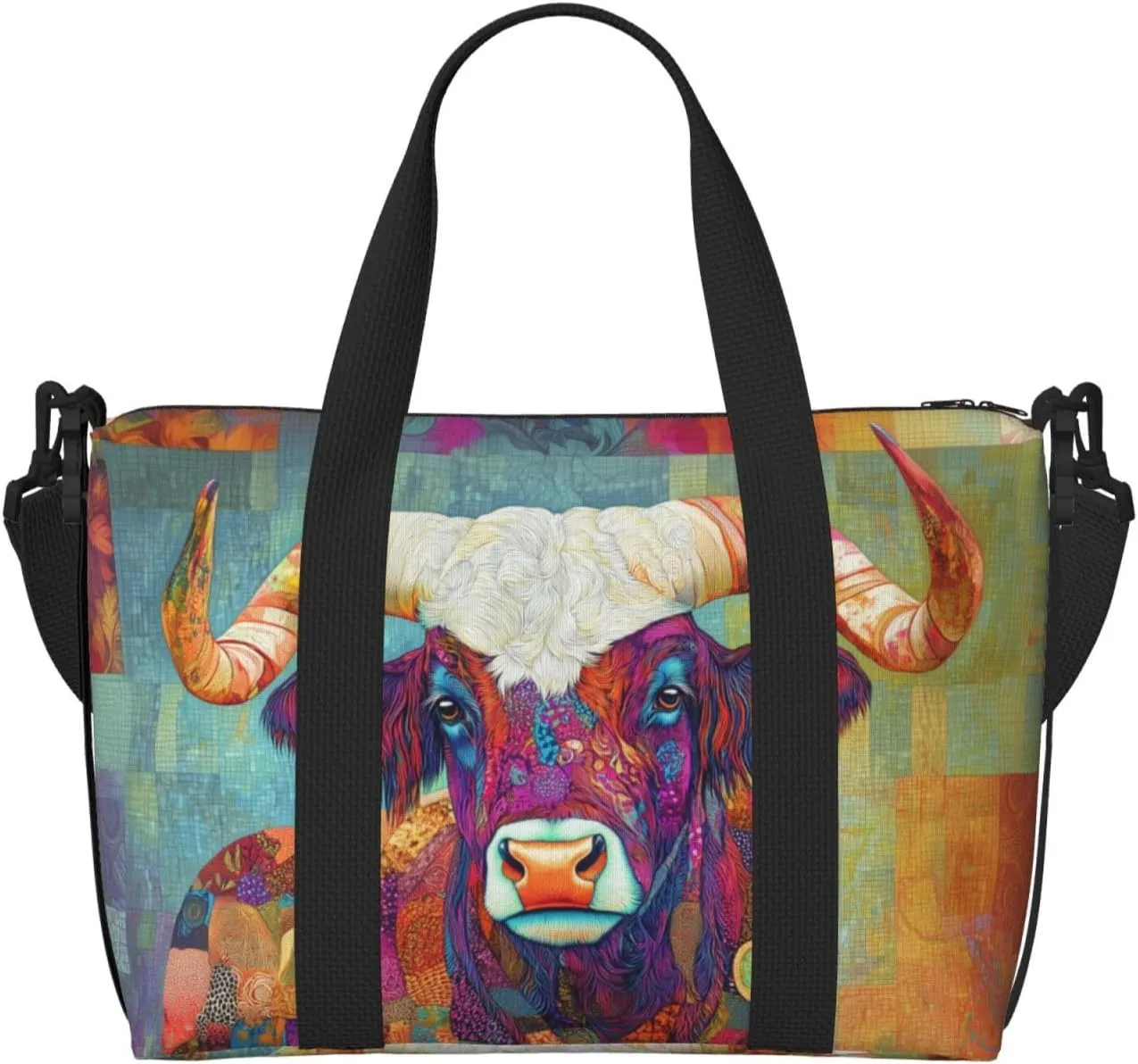 Scottish Highland Cattle print Travel Duffel Bag, Sports Tote Gym Bag, Swim Pool Bag Large Shoulder Tote Bag for Beach Weekender