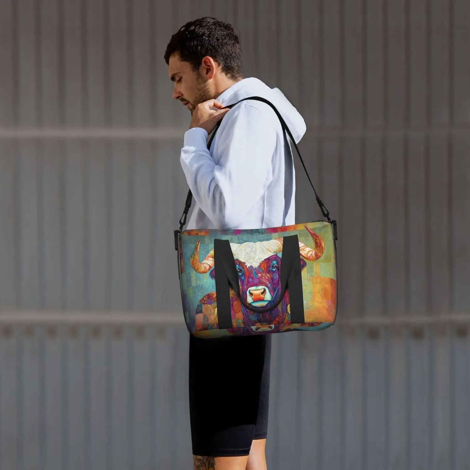 Scottish Highland Cattle print Travel Duffel Bag, Sports Tote Gym Bag, Swim Pool Bag Large Shoulder Tote Bag for Beach Weekender