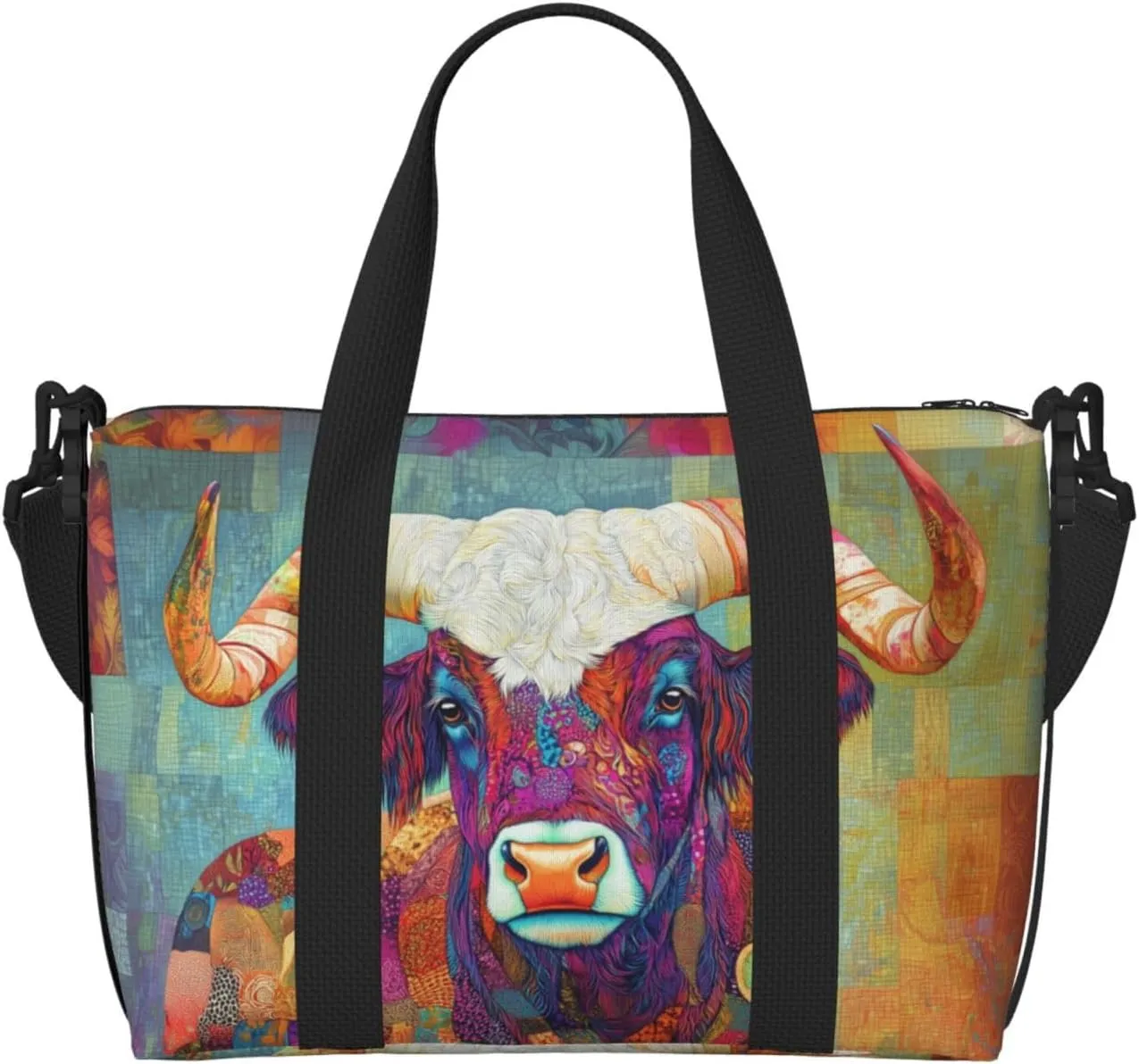 Scottish Highland Cattle print Travel Duffel Bag, Sports Tote Gym Bag, Swim Pool Bag Large Shoulder Tote Bag for Beach Weekender