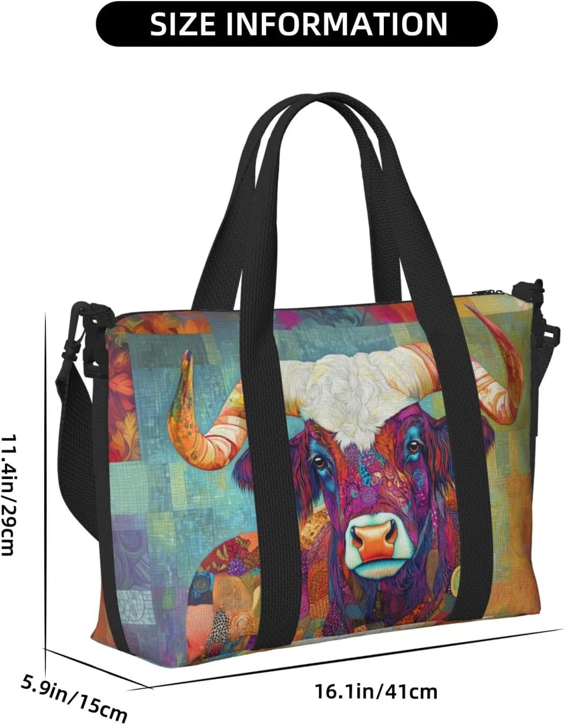 Scottish Highland Cattle print Travel Duffel Bag, Sports Tote Gym Bag, Swim Pool Bag Large Shoulder Tote Bag for Beach Weekender