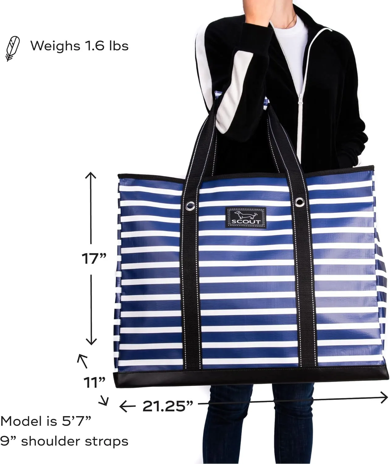SCOUT 3 Girls' Extra Large Sandproof Utility Tote - Zipper Closure Beach, Pool & Travel Bag