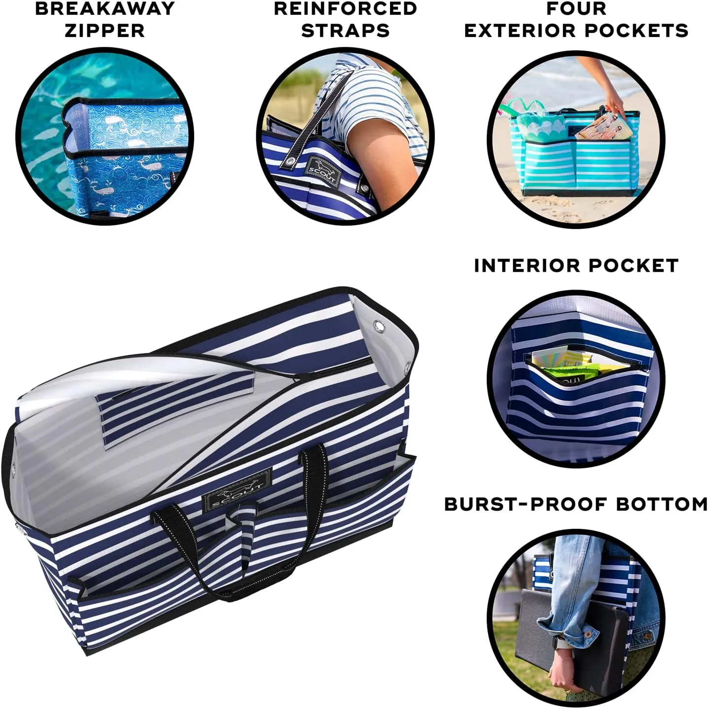 SCOUT BJ Bag - Large, Utility Tote Bag for Women, Nurses, Teachers and Moms with Zipper & 4 Exterior Pockets for Organizing.