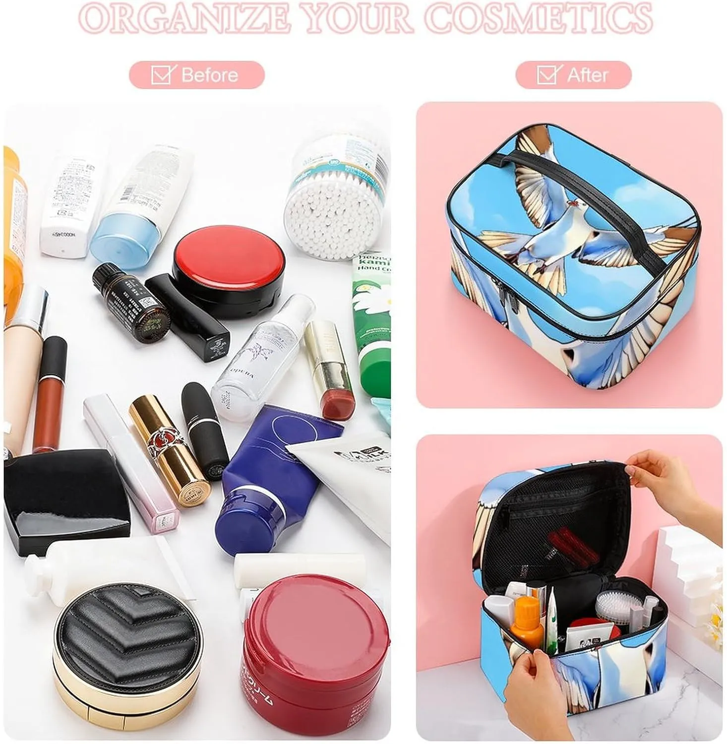 Seagulls in FlightTravel Makeup Bag Cosmetic Bags for Women Waterproof Portable Make Up Organizer