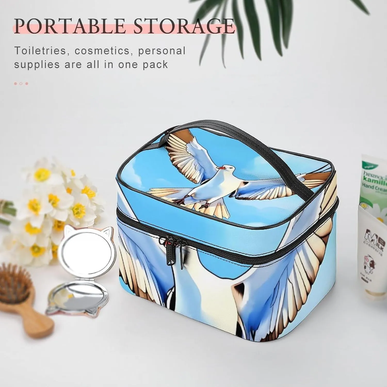 Seagulls in FlightTravel Makeup Bag Cosmetic Bags for Women Waterproof Portable Make Up Organizer