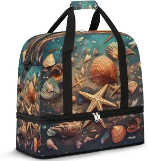 Seashell Collection Travel Duffel Bag, Travel Essentials, Gym Bag for Women, Weekender Overnight Bag With Shoes Compartment, Carry On Bags for Airplanes