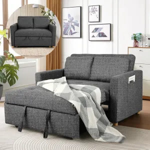 SEJOV Sleeper Sofa, 3-in-1 Convertible Pull Out Couch Bed Futon Sofa, Linen Fabric Loveseat with 2 Pillows and Adjustable Backrest, Chaise Lounge for Small Spaces Apartment Dorm, Office, Black