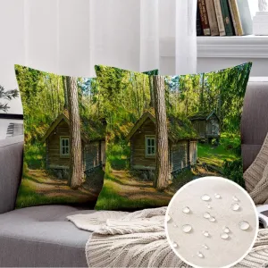 Set of 2 Decorative Waterproof Pillow Cover Wood Forest Voorhees Cabin Wooden Deep Huts 13 Woods Old Camping Path Parks Outdoor Objects Pine Throw Pillow Cushion Cases for Sofa Outdoor 18 x 18 Inch