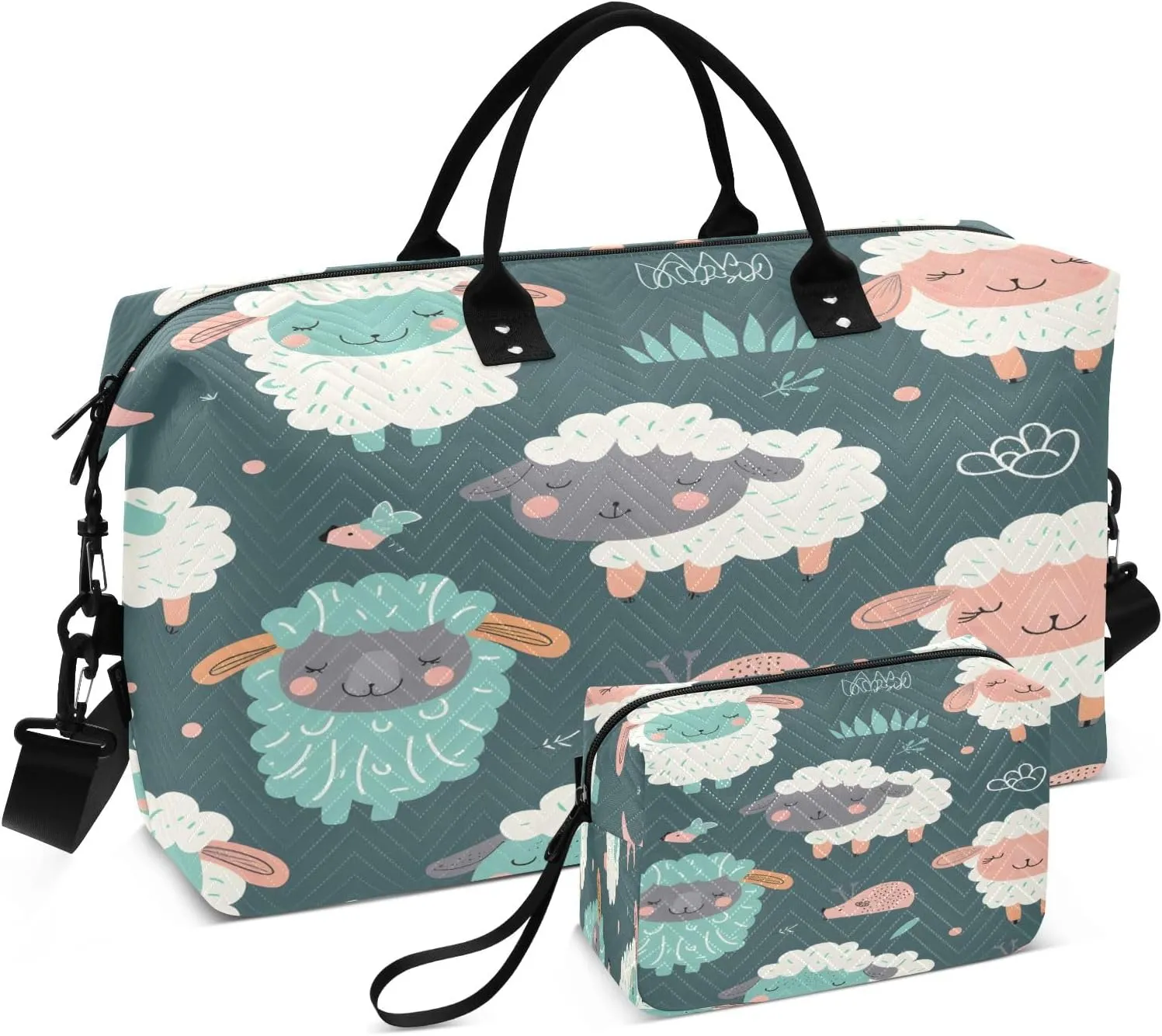 Sheep on Dark Travel Duffel Bags with Toiletry Bag for Travel Gym Yoga Weekender Bag
