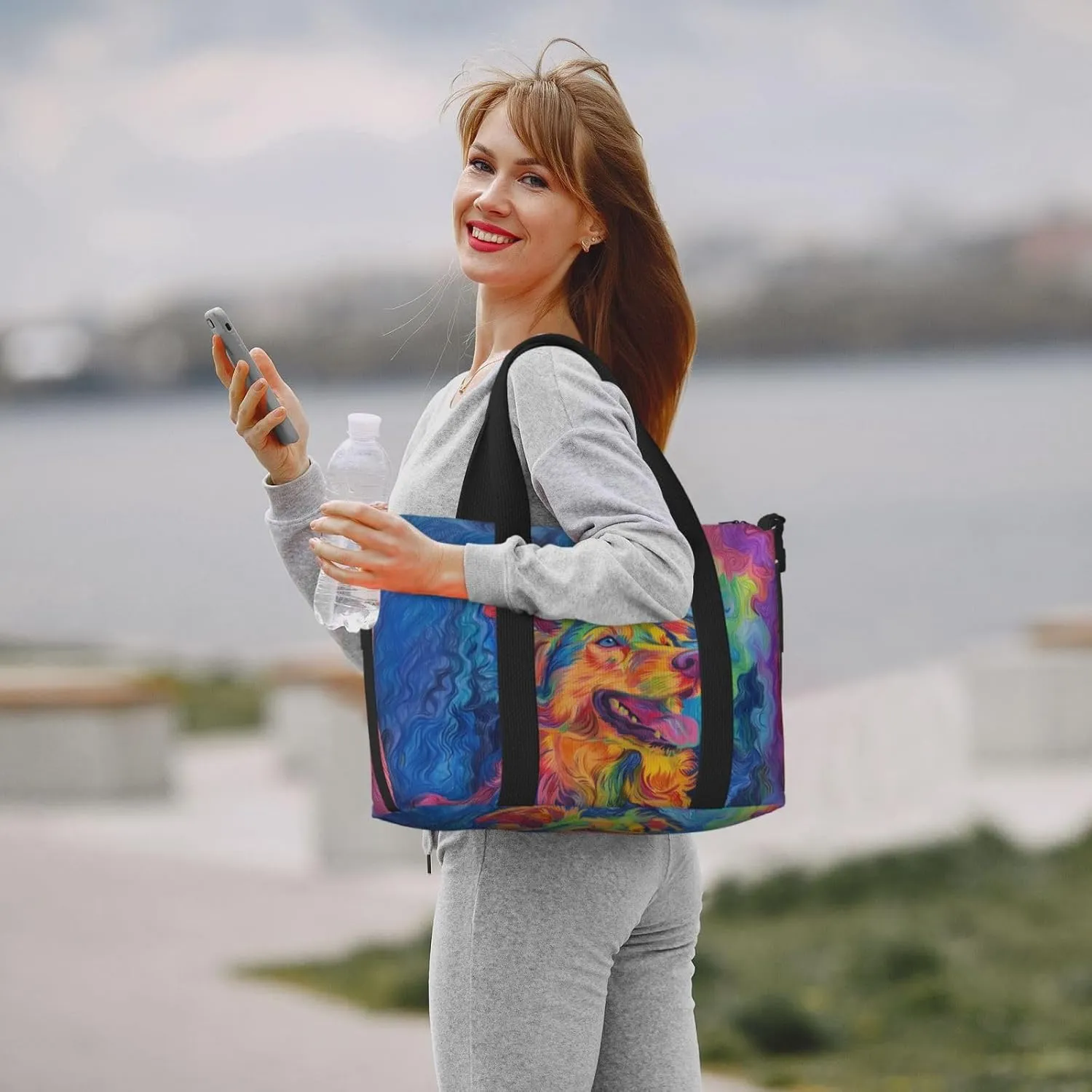 shepherd print Travel Duffel Bag, Sports Tote Gym Bag, Swim Pool Bag Large Shoulder Tote Bag for Beach Weekender, 202-406-121