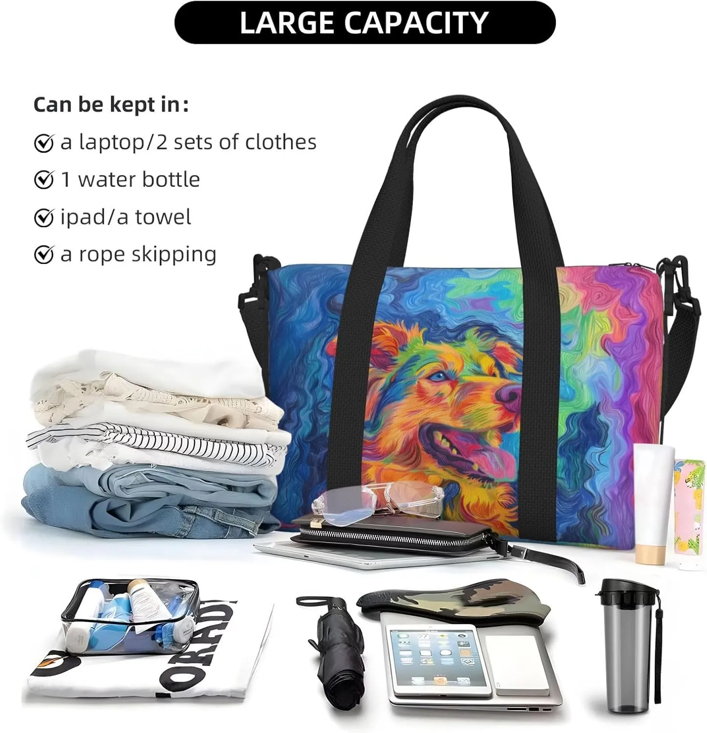 shepherd print Travel Duffel Bag, Sports Tote Gym Bag, Swim Pool Bag Large Shoulder Tote Bag for Beach Weekender, 202-406-121