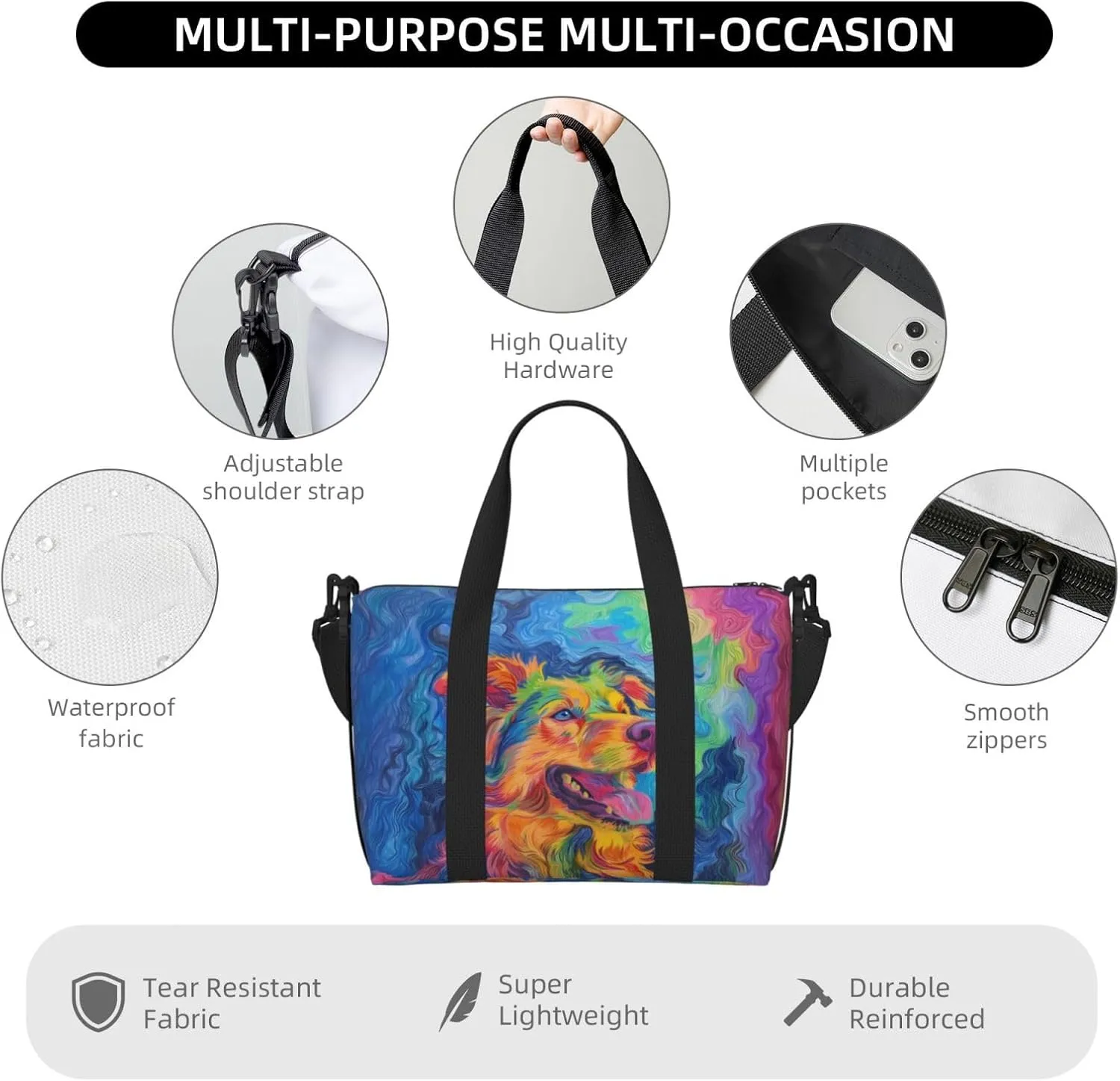 shepherd print Travel Duffel Bag, Sports Tote Gym Bag, Swim Pool Bag Large Shoulder Tote Bag for Beach Weekender, 202-406-121