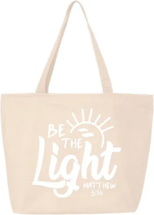shop4ever Be The Light Matthew 5:14 Heavy Canvas Tote with Zipper Reusable Shopping Bag Bible Verse Christian Gift