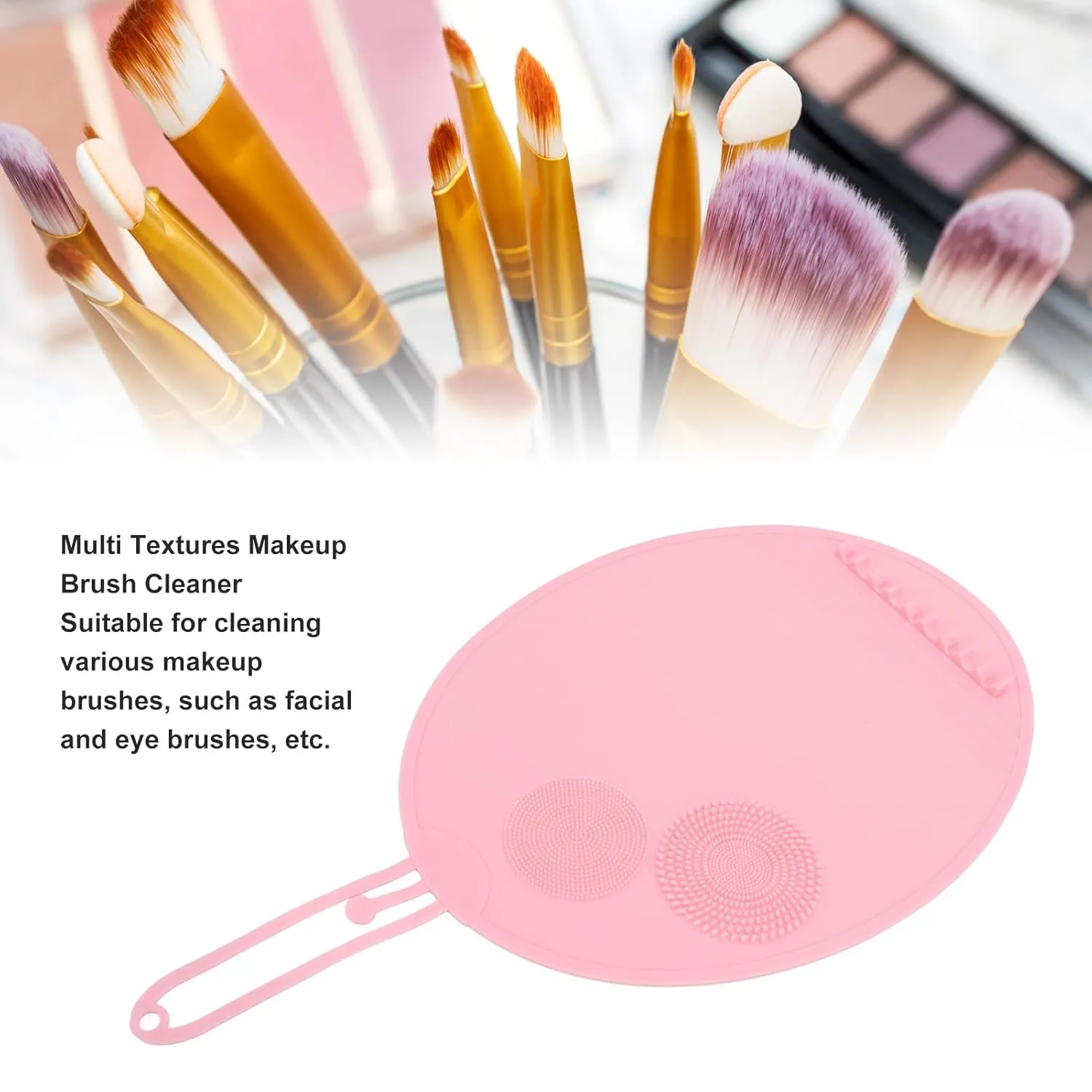 Silicone Makeup Brush Cleaning Mat Multi Textures Large Size Portable Washing Tool Scrubber Cosmetic Brush Cleaner Pad for Home and Travel Silicone Material (Pink)