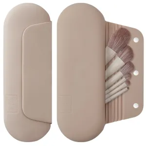 Silicone Makeup Brush Holder Travel Cosmetic Bag：Soft Portable Cosmetic Face Brushes Holder with Upgrade Anti-Fall Out Magnetic Closure, Large Travel Makeup Brush Case - Walnut