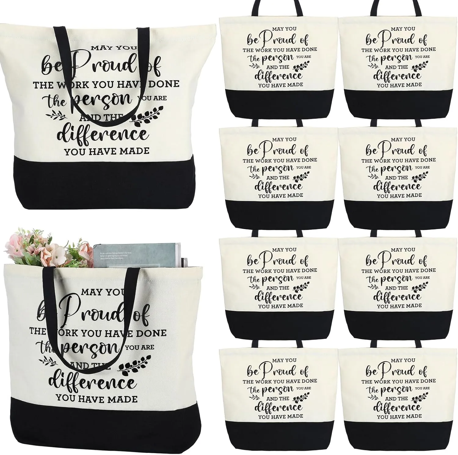 Silkfly 10 Pcs Thank You Gift for Coworker Teacher Appreciation Gift Bag Grad Inspirational Nurse Tote Canvas Bag