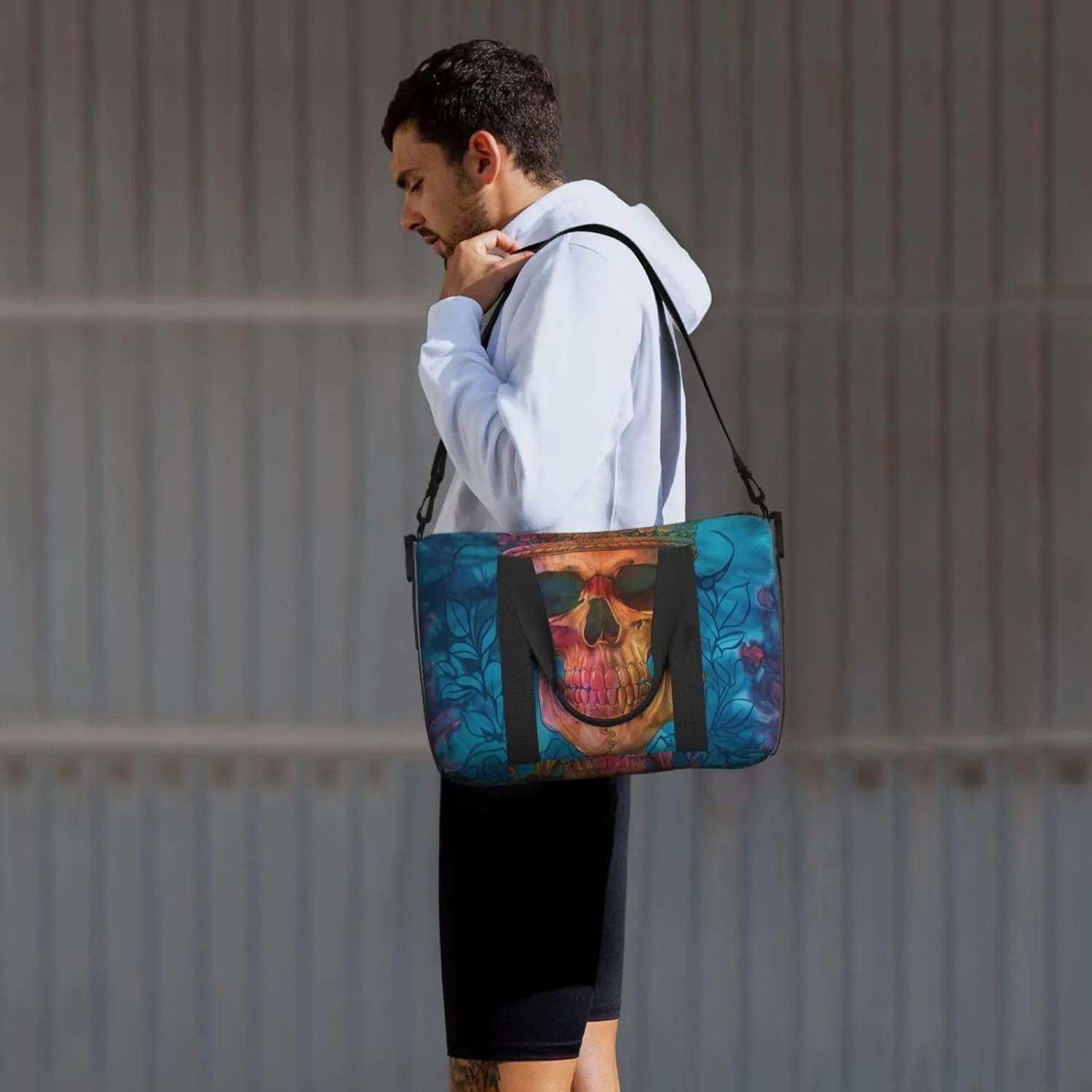 skull tie dye print Travel Duffel Bag, Sports Tote Gym Bag, Swim Pool Bag Large Shoulder Tote Bag for Beach Weekender