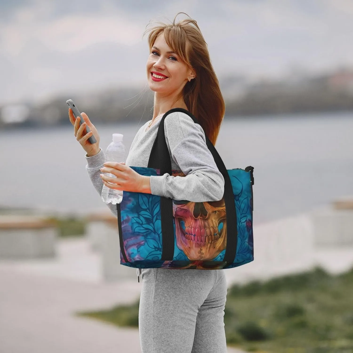 skull tie dye print Travel Duffel Bag, Sports Tote Gym Bag, Swim Pool Bag Large Shoulder Tote Bag for Beach Weekender