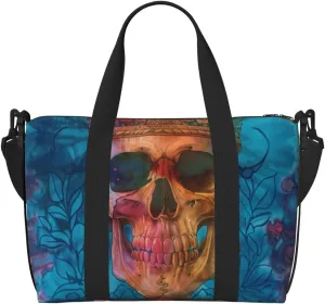 skull tie dye print Travel Duffel Bag, Sports Tote Gym Bag, Swim Pool Bag Large Shoulder Tote Bag for Beach Weekender