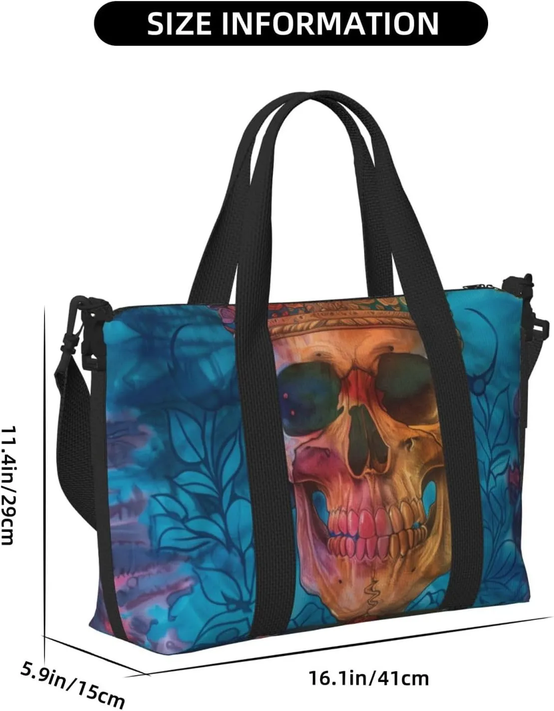 skull tie dye print Travel Duffel Bag, Sports Tote Gym Bag, Swim Pool Bag Large Shoulder Tote Bag for Beach Weekender