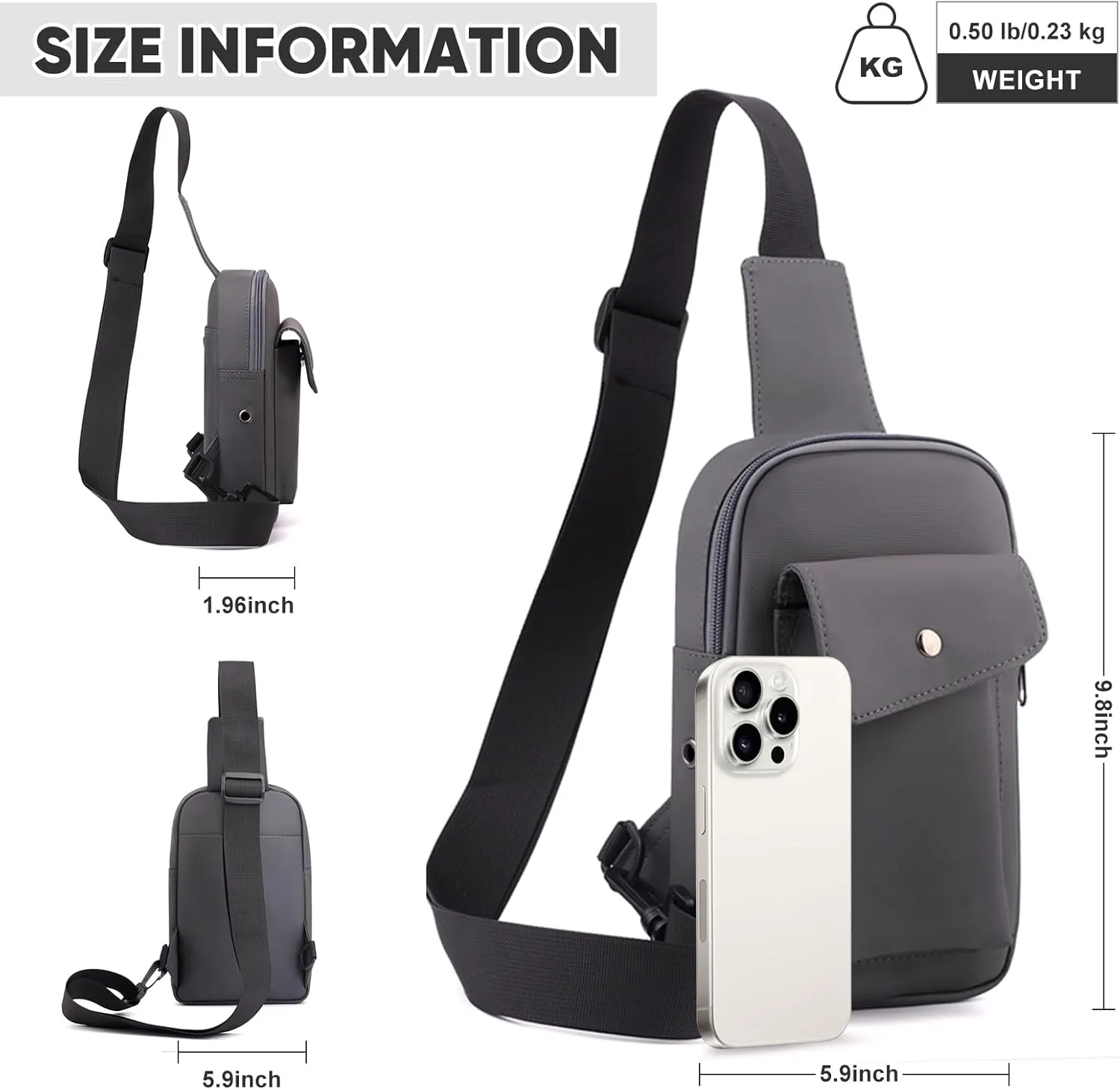 Sling Bag Crossbody Small Daypack: Anti-theft Travel Shoulder Mini Backpack Gray- Women Men