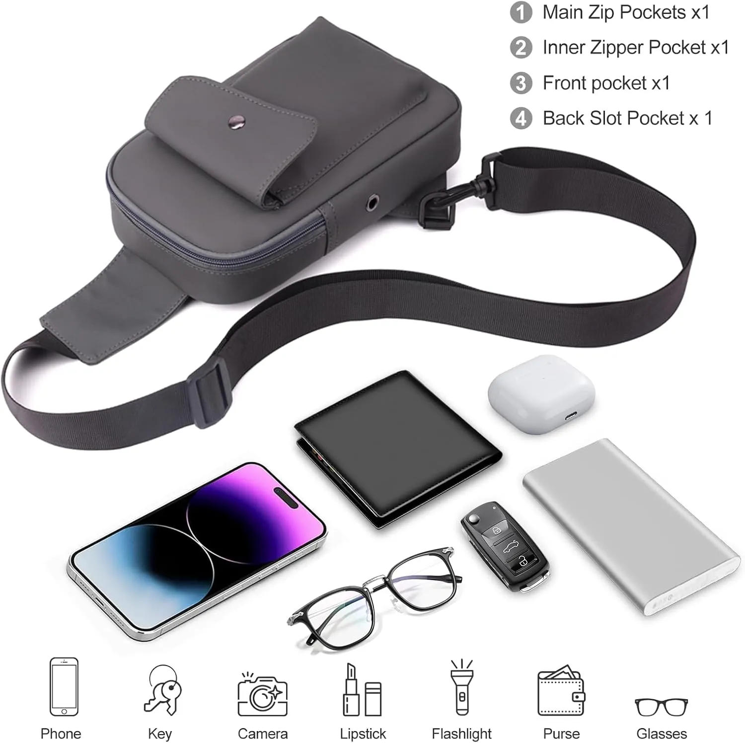 Sling Bag Crossbody Small Daypack: Anti-theft Travel Shoulder Mini Backpack Gray- Women Men