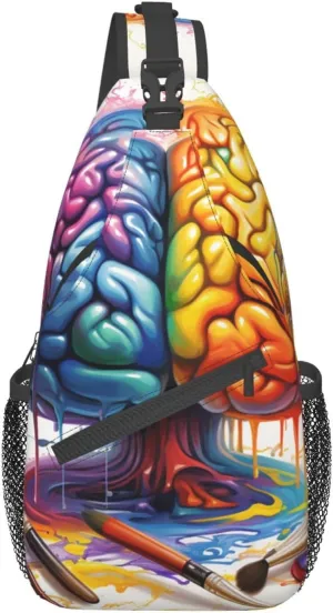 Sling Bag for Women Men Bird Flying on Sea Print Crossbody Shoulder Bag Chest Shoulder Backpack Travel Hiking Daypack, Brain Image, One Size