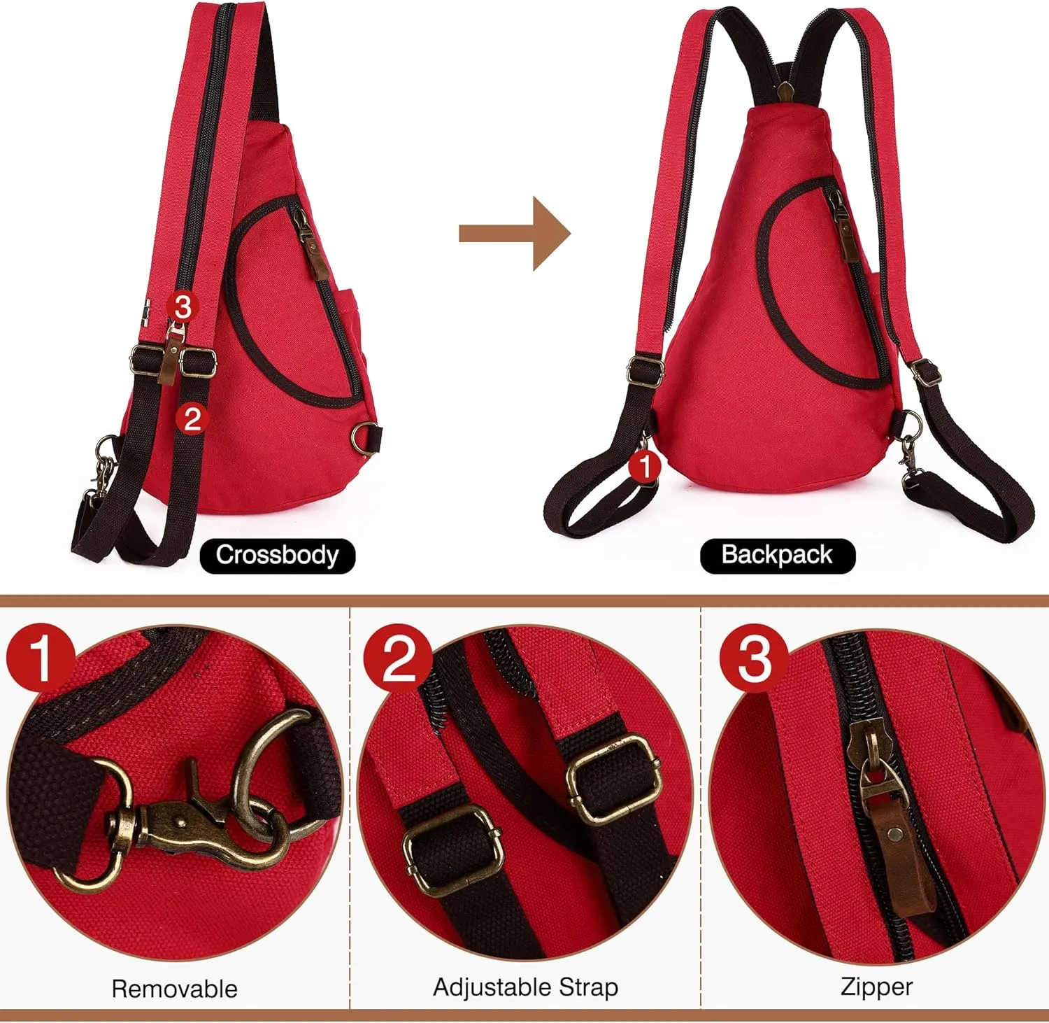Sling Bags for Women Backpack Purse Canvas Crossbody Bags for Women Small Travel Hiking Daypack