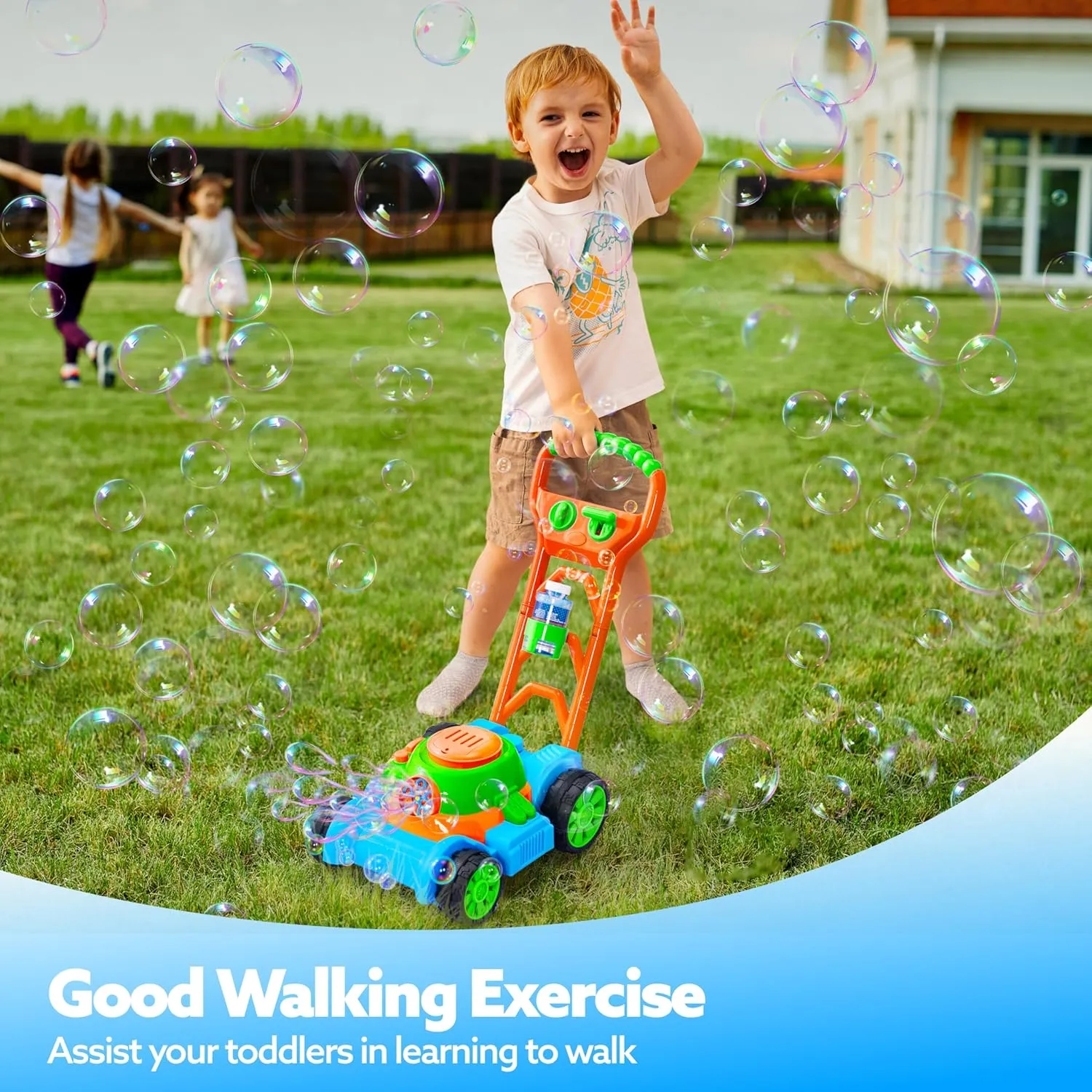 SLOOSH Bubble Lawn Mower Toddler Toys - Kids Bubble Machine Summer Outdoor Push Toy Games, Backyard Garden Outside Play Toddlers Preschool Boys Girls Birthday Gifts (Blue)
