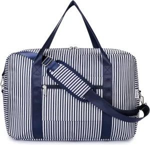 Small Carry On Bag For Spirit Airlines Personal Item Bag 18x14x8 Foldable Travel Duffel Bag Underseat Carry on Luggage for Women and Men 25L (Blue Stripe)