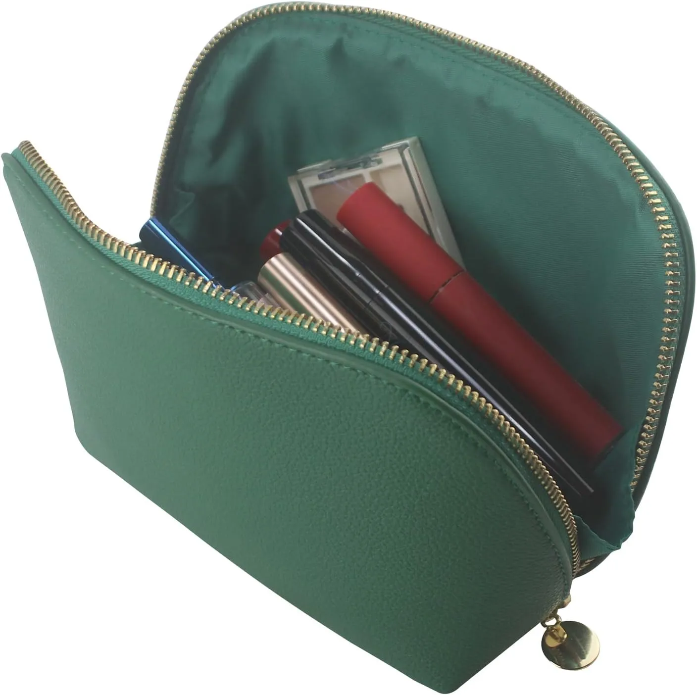 Small Travel Cosmetic Bag Portable Makeup Bag PU Leather Makeup Pouch for Women (PU leather, Green)