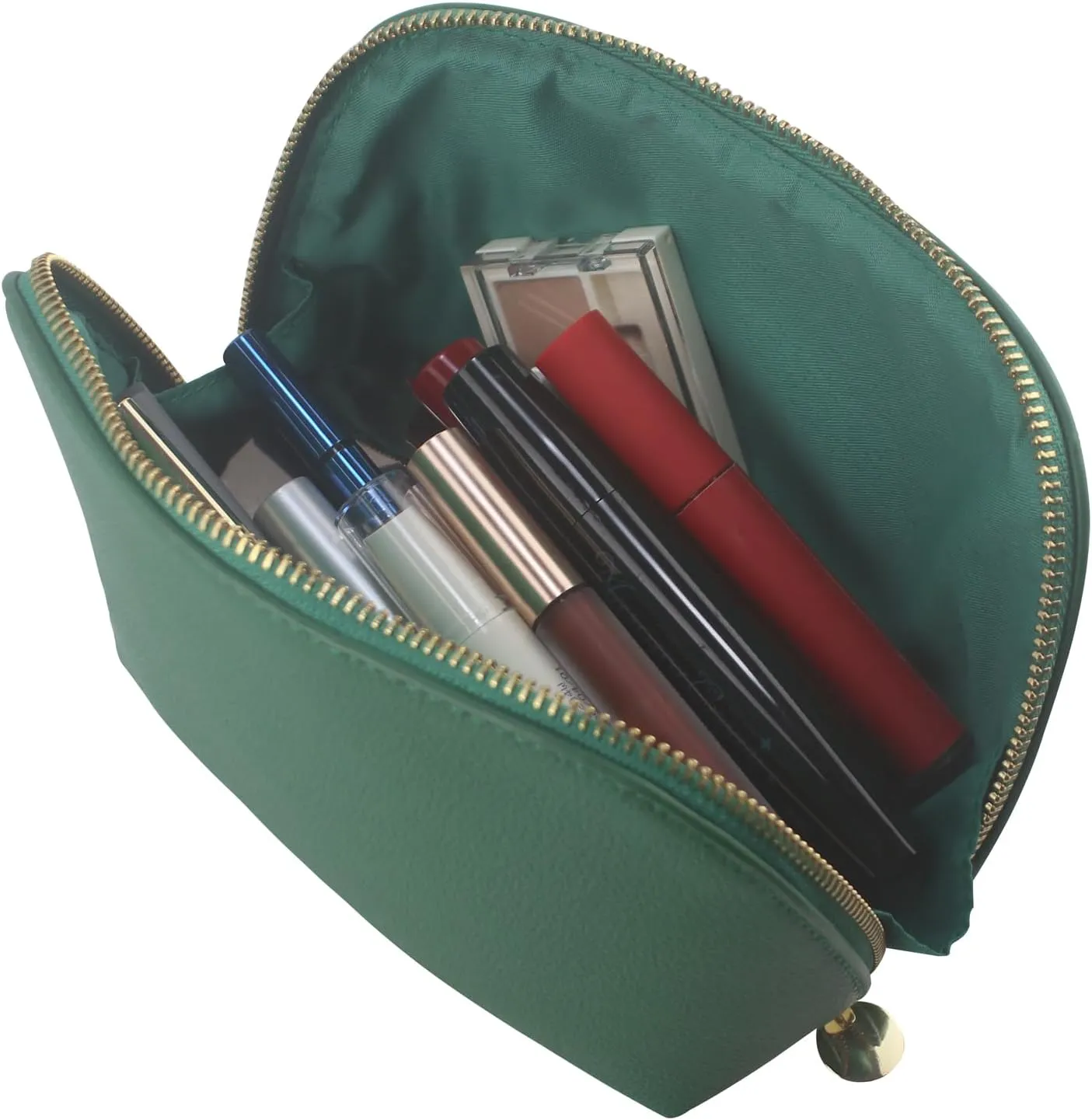 Small Travel Cosmetic Bag Portable Makeup Bag PU Leather Makeup Pouch for Women (PU leather, Green)