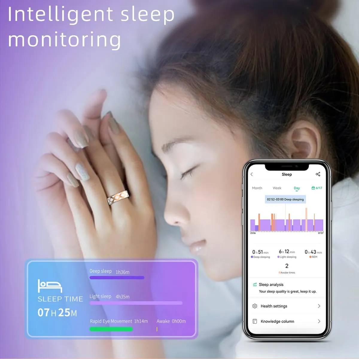 Smart Ring Health Tracker for Women Men, Fitness Tracker with Steps, Distance & Calorie Count, Fitness Ring with Sleep, Heart Rate, Blood Oxygen Real Time Monitor, IP68 Waterproof (9#)