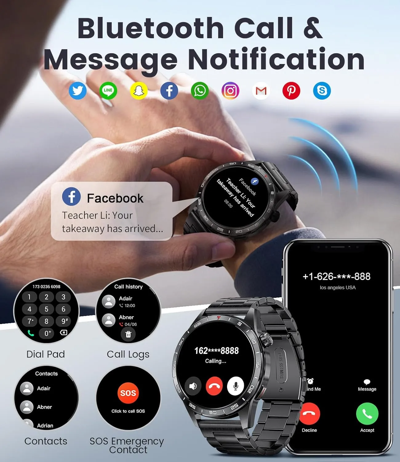 Smart Watch for Men (3 Straps),Answer/Make Calls,1.43'' AMOLED,IP68 Waterproof,110  Sports Modes Fitness Watch with Sleep Monitor/SpO2/Heart Rate/Pedometer Rugged Outdoor Smart Watch for Android/iOS
