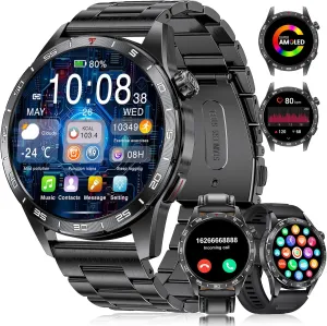 Smart Watch for Men (3 Straps),Answer/Make Calls,1.43'' AMOLED,IP68 Waterproof,110  Sports Modes Fitness Watch with Sleep Monitor/SpO2/Heart Rate/Pedometer Rugged Outdoor Smart Watch for Android/iOS