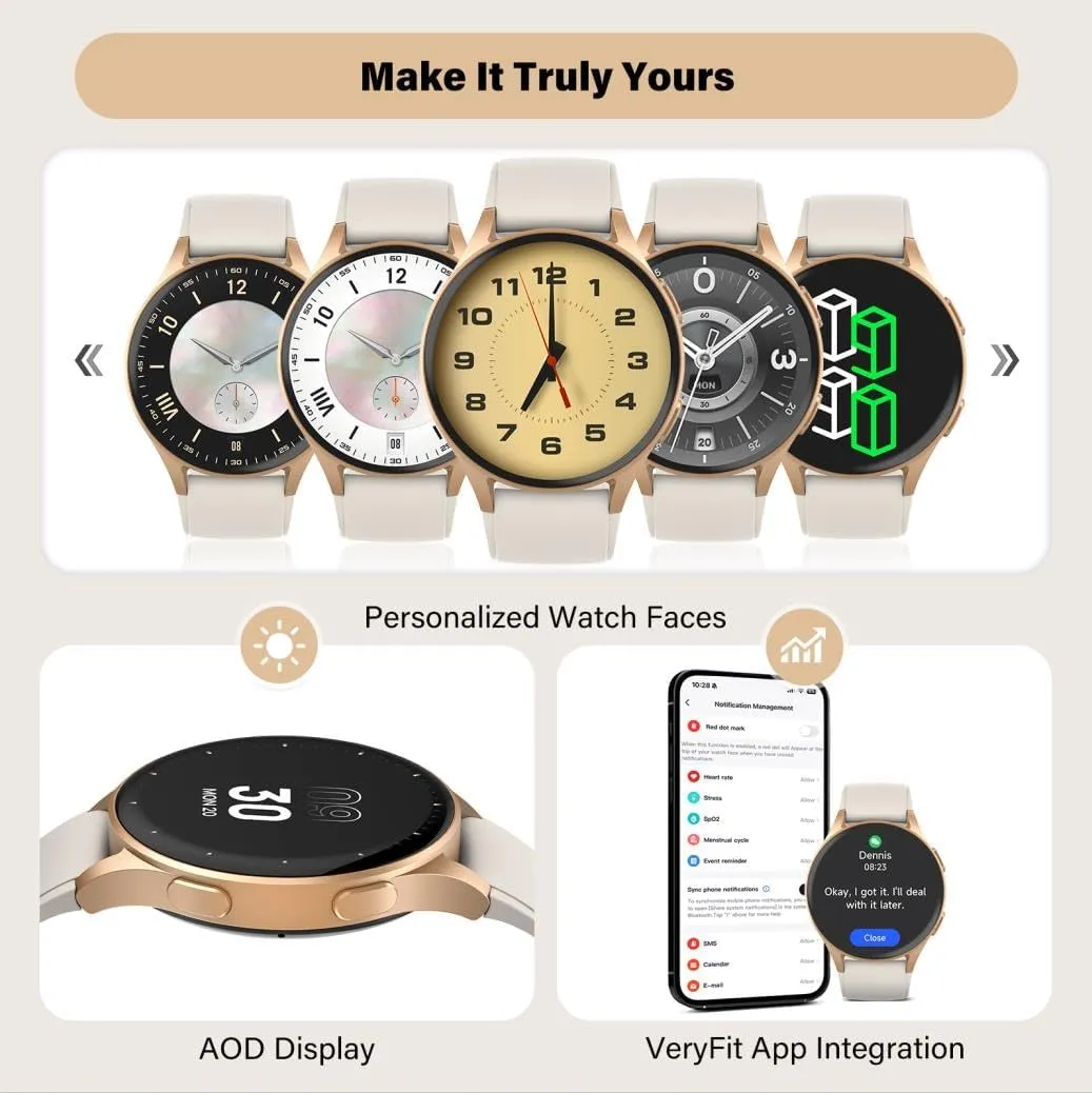 Smart Watch for Women, Built-in Alexa, GPS, HRV, VO2 Max, Blood Oxygen, Sleep & Stress Monitor, Compass, Altimeter, 1.32" AMOLED, Fitness & Women’s Health, Waterproof, iPhone Compatible