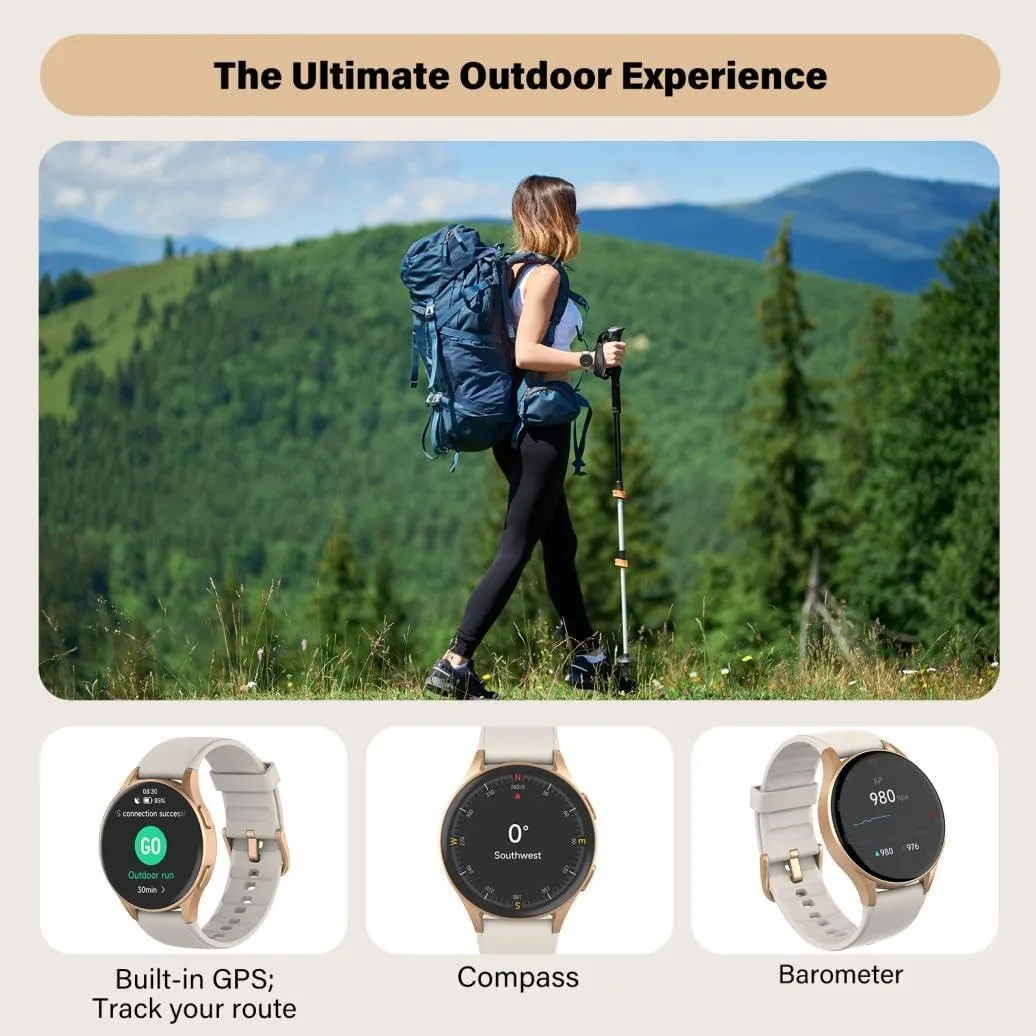 Smart Watch for Women, Built-in Alexa, GPS, HRV, VO2 Max, Blood Oxygen, Sleep & Stress Monitor, Compass, Altimeter, 1.32" AMOLED, Fitness & Women’s Health, Waterproof, iPhone Compatible