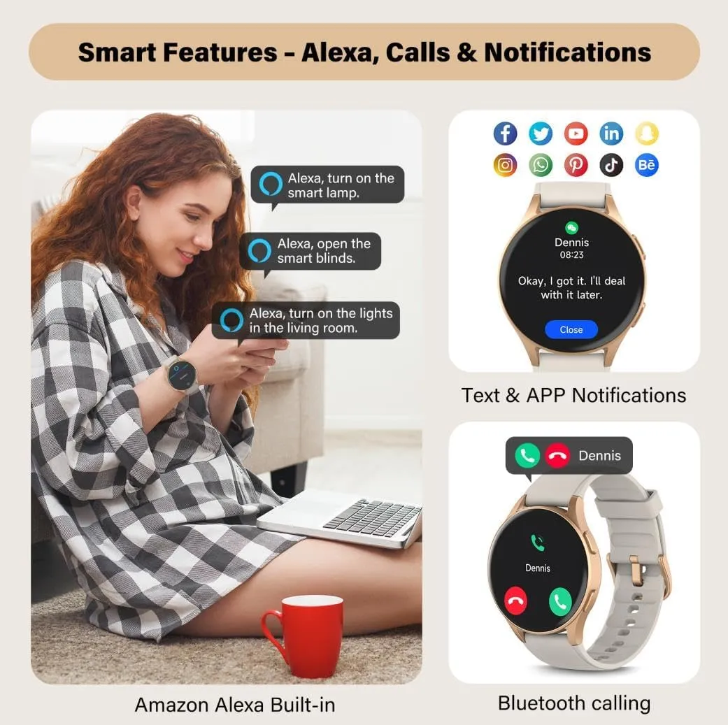 Smart Watch for Women, Built-in Alexa, GPS, HRV, VO2 Max, Blood Oxygen, Sleep & Stress Monitor, Compass, Altimeter, 1.32" AMOLED, Fitness & Women’s Health, Waterproof, iPhone Compatible