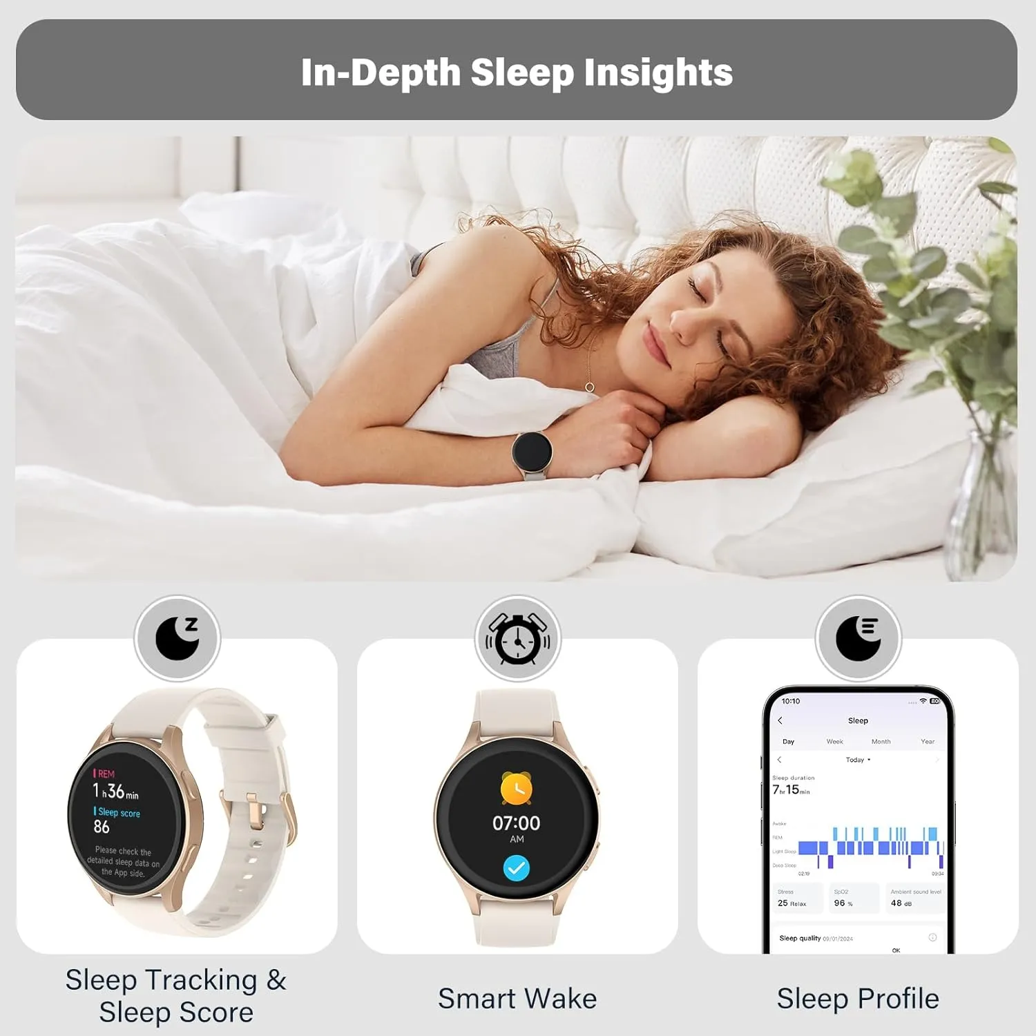 Smartwatch, Built-in Alexa, GPS, VO2 Max, HRV, Blood Oxygen, Sleep Monitoring, Women's Health, Custom Reminders, Sports Tracking, 1.32" AMOLED, Compass, Altimeter (Bluetooth, Gold, 43mm)