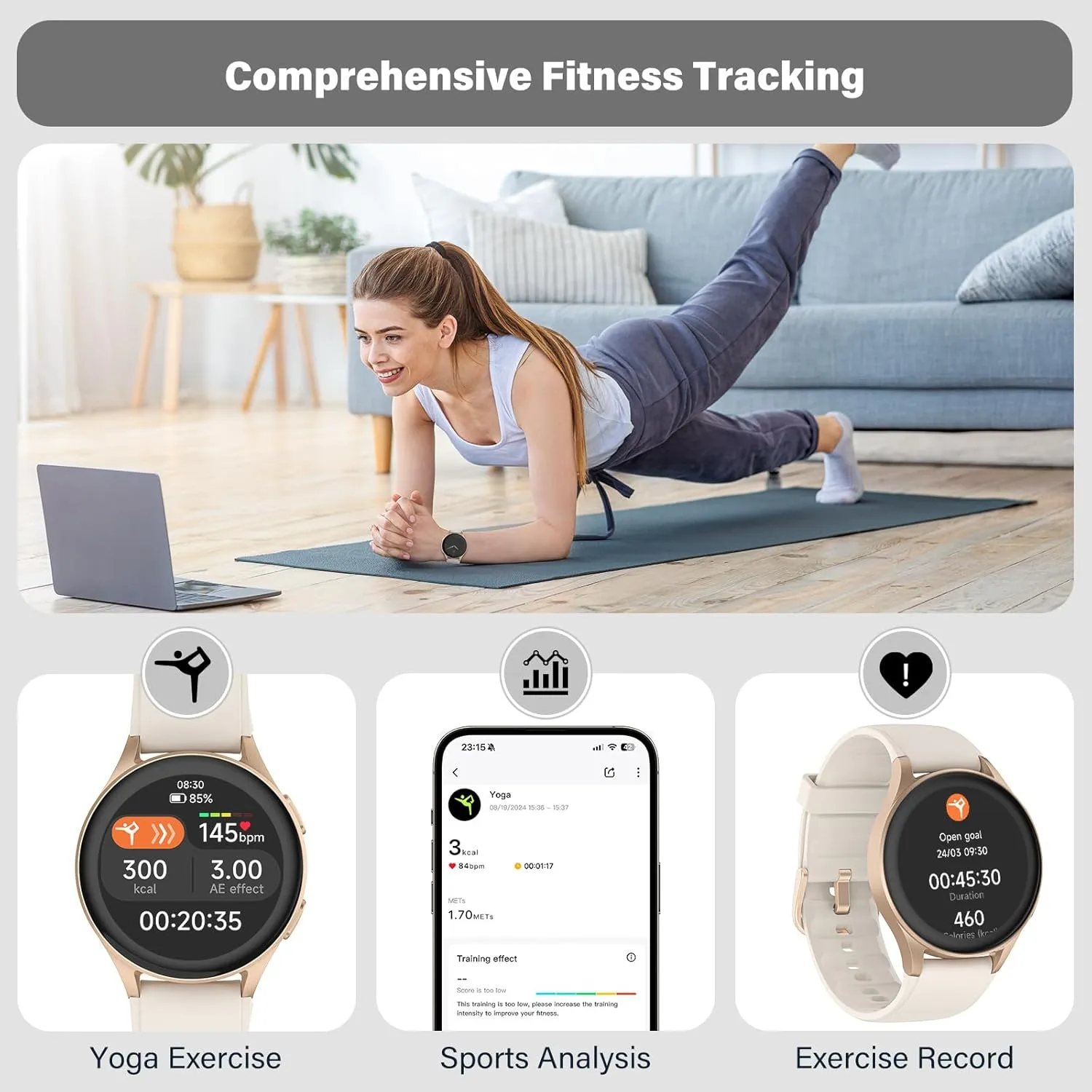 Smartwatch, Built-in Alexa, GPS, VO2 Max, HRV, Blood Oxygen, Sleep Monitoring, Women's Health, Custom Reminders, Sports Tracking, 1.32" AMOLED, Compass, Altimeter (Bluetooth, Gold, 43mm)
