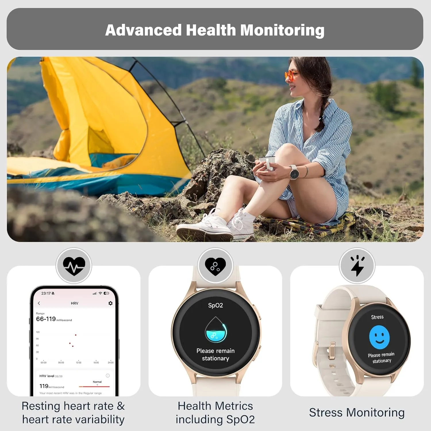 Smartwatch, Built-in Alexa, GPS, VO2 Max, HRV, Blood Oxygen, Sleep Monitoring, Women's Health, Custom Reminders, Sports Tracking, 1.32" AMOLED, Compass, Altimeter (Bluetooth, Gold, 43mm)