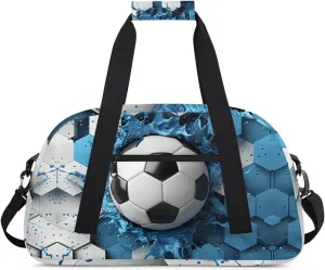 Soccer Ball Kids Duffle Bag, Overnight Weekender Bag Travel Duffle Bag Carry-On Tote for Swim Sport Gym Bag for Boys Girls
